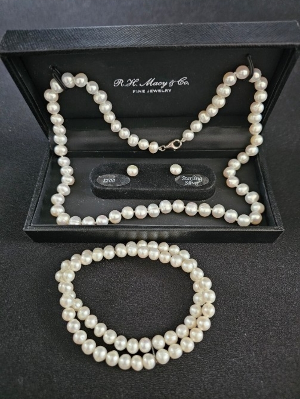Macy's White Pearlescent Necklace and Bracelet Set